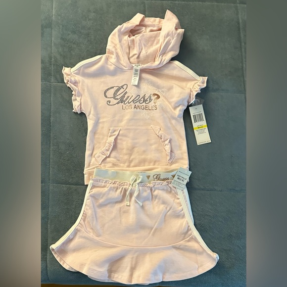 NWT - Girls Guess 2 piece matching set (hooded top and skirt) color: light pink - Picture 2 of 6